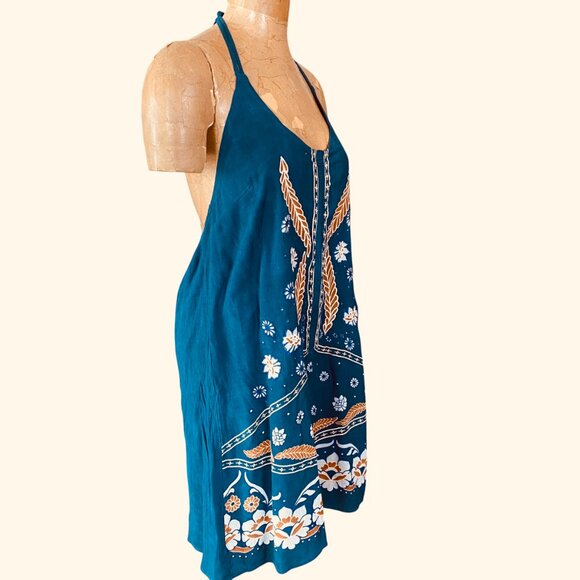 O'Neill Ellison Teal Blue Embroidered Halter Dress Sz L #329i - Picture 7 of 12